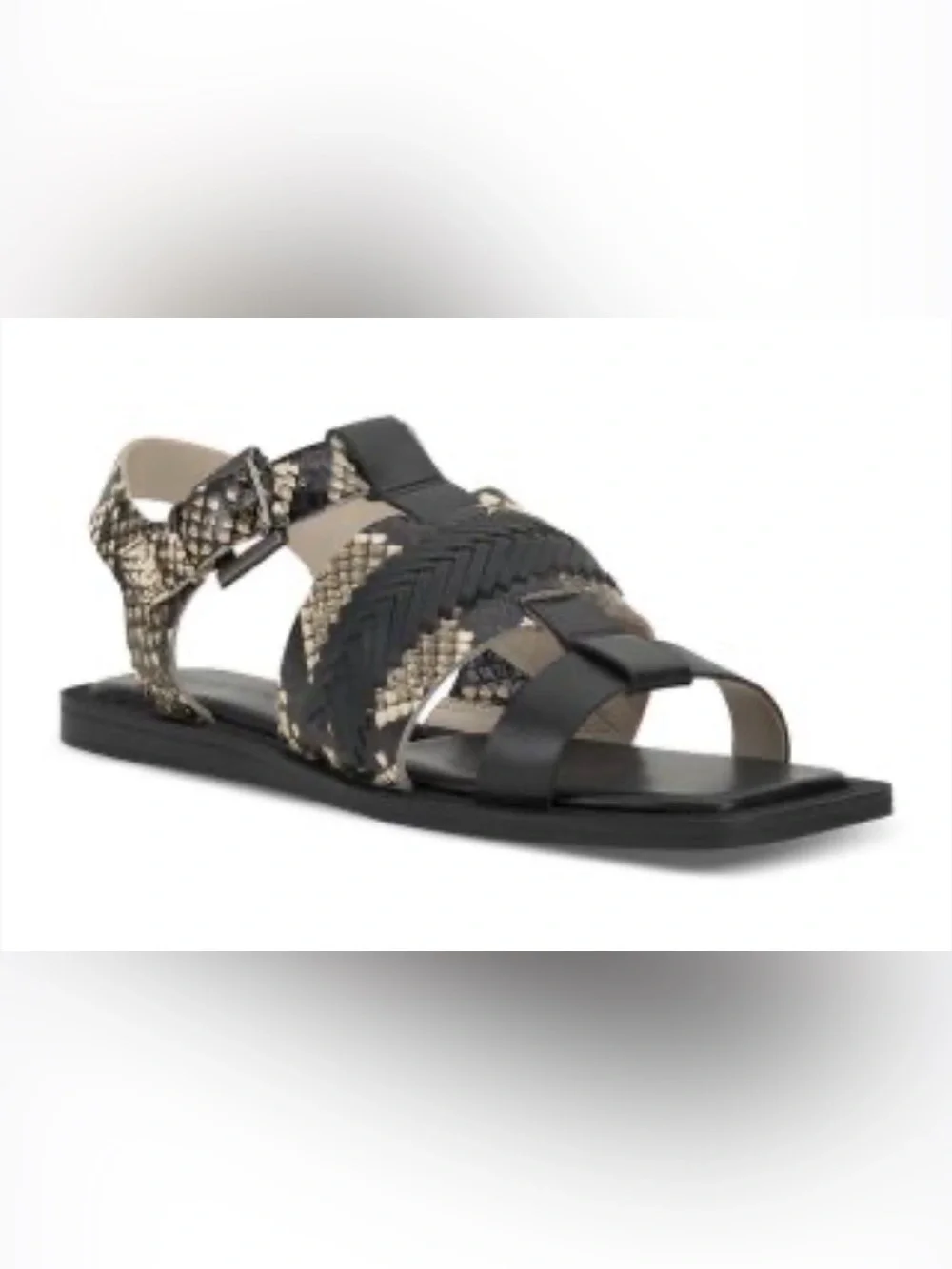 VINCE CAMUTO Bachelun Snakeskin Woven Leather Square Toe Sandals. NWOT